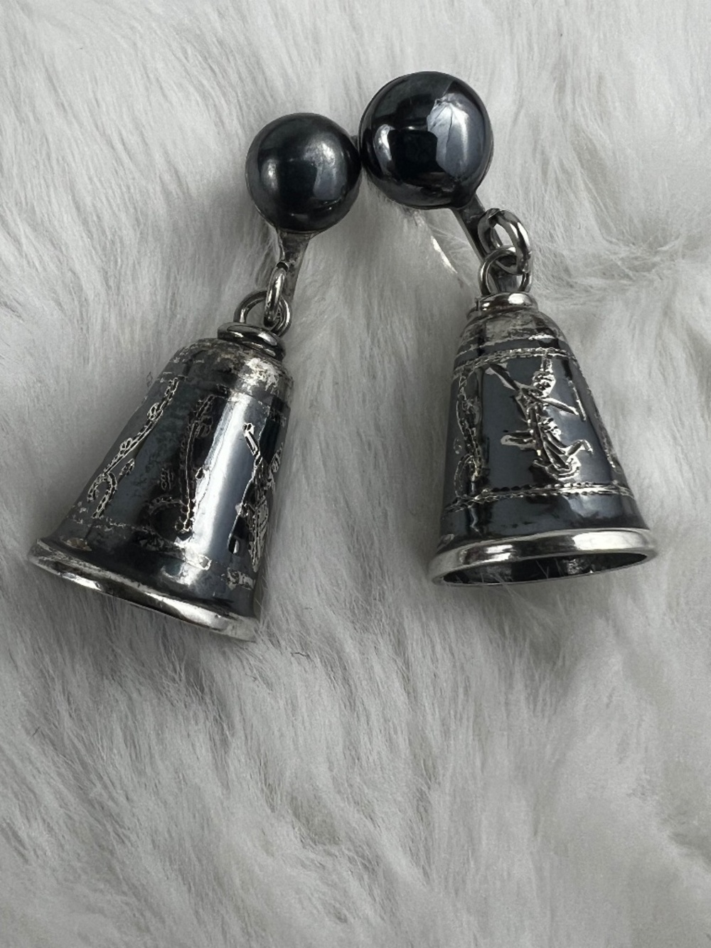 Vintage 925 Sterling SiAM Hindu Goddess Bell Screw Back Earrings